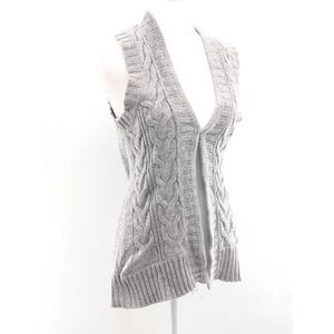 DKNY Gray Cable Knit Open Clasp Long Sleeveless Cardigan Sweater Vest Size XS